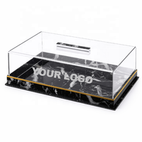 Boîte de présentation en acrylique de luxe moderne avec base en marbre 30x20x10cm, étui anti-poussière haute transparence avec bordure dorée 3mm, pré-assemblé, qualité supérieure