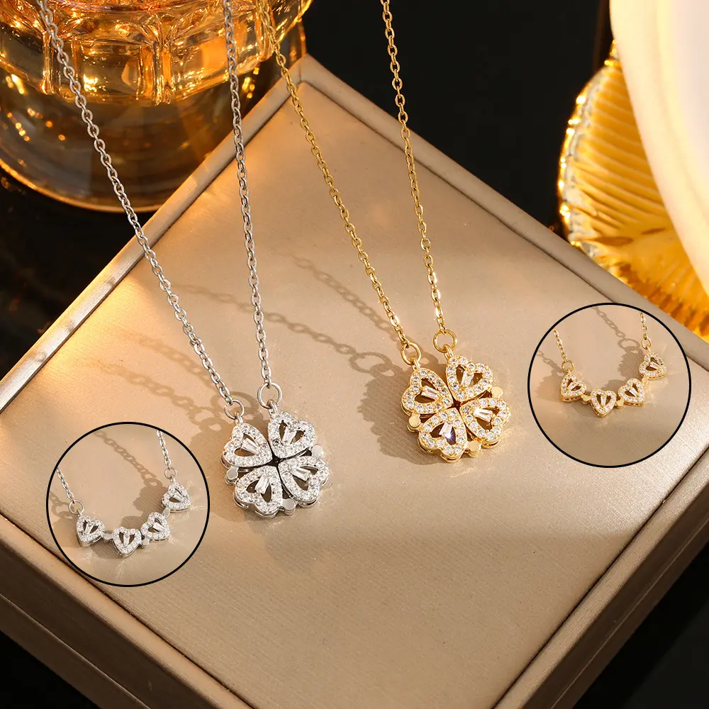 新しい4つの花。4つの花チタン鋼ネックレスを開くことができます。ダイヤモンドと2つの着用方法を備えた鎖骨チェーン