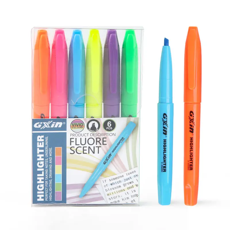 Gxin highlighters 6pcs/सेट नीयन रंग उच्च गुणवत्ता कस्टम मिनी हाइलाइटर मार्कर पेन के लिए फ्लोरोसेंट कलम स्कूल