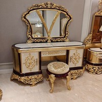 Coiffeuse de chambre de luxe de style français, en bois massif haut de gamme, avec détails sculptés et accents en feuille d'or, meuble de rangement, Chine