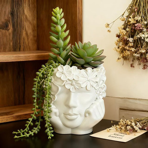 <span class=keywords><strong>Pot</strong></span> de fleurs succulentes style nordique avec figurine de fille tenant un visage entre ses mains, ornement décoratif de jardin pour plantes paysagères - Product Image 2