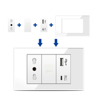 BAOBEN Prise Murale Standard UE Italie avec Interrupteur, Charge Rapide USB Type C, Module de Fonction DIY 4*2 4*4, Blanc