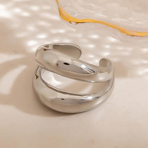 Titanium Steel Open <b>Ring</b> Wave Geometry Oval Shape For Women Jewelry Gift - Product Image 4