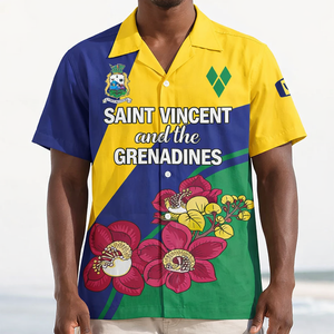 Camisa Hawaiana Personalizada de San Vicente y las Granadinas con Estampado de Flor de Cañón, Estilo Tropical, Casual, Caribeña, con Botones - Product Image 1