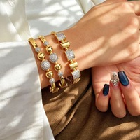 Nouveau produit tendance : Ensemble de bijoux en cuivre bicolore avec zircon cubique, bracelet ouvert et bagues, idéal pour mariage, anniversaire, fête, bijoux de mode