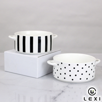 Tazón de Cerámica Ecológico LEXI con Diseño de Puntos, Asas Laterales, para Servir Ensaladas, Frutas, Apto para Freidora de Aire, Vajilla para Cocina y Mesa