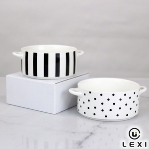 LEXI Bol de service <span class=keywords><strong>en</strong></span> céramique écologique à pois avec poignées latérales pour salade, fruits, utilisation <span class=keywords><strong>en</strong></span> <span class=keywords><strong>friteuse</strong></span> à <span class=keywords><strong>air</strong></span>, vaisselle de cuisine domestique - Product Image 3