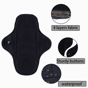 Serviettes hygiéniques lavables en coton biologique pur, 4 couches, noires, tendance, saines, pour femmes, réutilisables, pour l'incontinence - Product Image 3