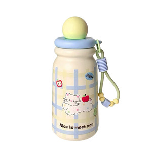 Bouteille d'eau isotherme en acier inoxydable de 500 ml avec motif animal de dessin animé mignon, gobelet de voyage portable avec cordon perlé - Product Image 6