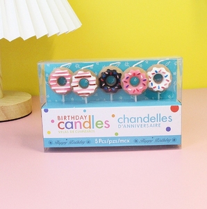 Bougies d'anniversaire populaires en forme de donut coloré, mignonnes, pour gâteaux, thème dessin animé, pour fêtes et célébrations, accessoires de pâtisserie - Product Image 5
