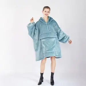 2024 Hot Sale Wearable Blanket Hoodie Large Warm Plush Fleece Sweatshirt Blanket With Large Front Deep Pockets