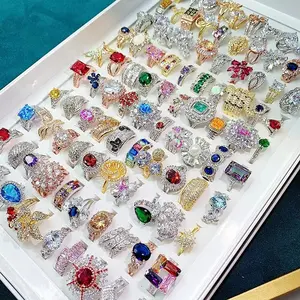 PUSHI Jewelry Best Woman Fashion Ring zircone Ring Bulk Rings Anillos Perhiasan Wanita colorato dito più economico all'ingrosso di lusso