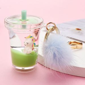 Creative Cute Acrylic Milk Tea Cup Shape Key Chain Keyring Pendant Quicksand Liquid <b>Floating</b> Fruit Keychain - Product Image 3
