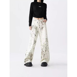 Jeans de Mezclilla de Algodón con Estampado de Leopardo, Estilo Retro Americano, Holgados, Casuales, de Pierna Ancha, para Mujer, Primavera-Otoño 2025, Nueva Colección de Moda - Product Image 5