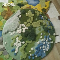 Unregelmäßig Geformter 3D-Moos-Teppich Handgetufteter Teppich mit Wald- und Seemuster für Kinderzimmer und Kreative Heimdekoration