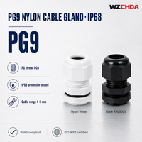Presse-étoupe en nylon PG9 étanche IP67 haute tension avec joint EPDM fileté PG, conception réutilisable, écrou de blocage et rondelle inclus pour câbles de 4 à 8 mm