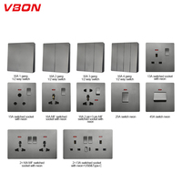 VBQN Universal - Interruptor de pared de 6 pines con panel cepillado de baquelita gris y toma de corriente con interruptor para el hogar