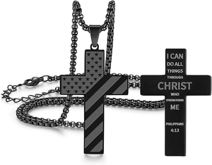 Collier croix en couches pour hommes or argent noir acier inoxydable hommes mode religieuse chaîne décontractée, collier croix chaîne corde - Product Image 3