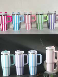 แก้วน้ำสแตนเลส 40 ออนซ์ ลายทางสีสันสดใส สำหรับคุณแม่และเด็ก แก้วน้ำเก็บความร้อนสองชั้นสุญญากาศ ป้องกันการรั่วซึม เก็บความร้อนได้นาน 6-12 ชั่วโมง พร้อมหลอดดูด แก้วน้ำสำหรับเดินทาง - Product Image 6