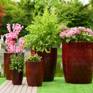 Set di 4 Vasi da Fiori in Ceramica Smaltata, Grandi, Moderni e Classici, per Interni/Esterni, con Fori di Drenaggio - Vendita all'Ingrosso - Product Image 1