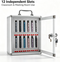 Boîte de rangement pour téléphones à 12 emplacements avec serrure et poignée supérieure, casier pour téléphones portables à coins arrondis pour salle de classe, salle de réunion, bureau