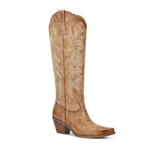 WETKISS Venta al por Mayor 2026 Botas Altas Vintage Bordadas para Mujer, Elegantes Botas de PU con Punta en Pico hasta la Rodilla, Botas Vaqueras de Tacón Grueso para Dama - Product Image 1