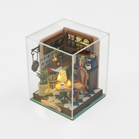 Maison de poupée miniature artisanale Hongda Factory S2301Z Transit Coffee en bois, kit de maison de poupée DIY avec housse anti-poussière