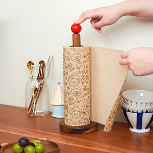 Porte-serviettes en papier vintage en bois sur pied avec base en bois pour l'organisation de la cuisine sur comptoir - Product Image 3