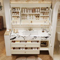 Meuble de salle de bain mural de style américain en bois d'hévéa écologique de haute qualité avec miroir intelligent et lavabo en céramique