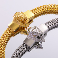 Bracelet de fête pour homme en acier inoxydable résistant, plaqué or et argent, avec tête de lion style hip-hop, vente en gros