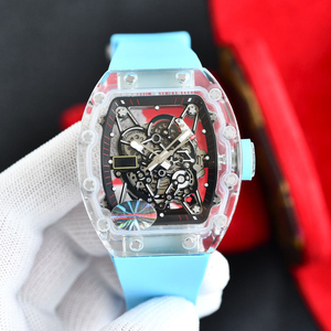 High-quality RM Style Yellow Crystal Case Skeleton Automatic <b>Watch</b> With White <b>Rubber</b> Strap - Product Image 1