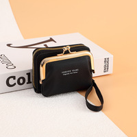 Porte-Monnaie Femme en Cuir PU, Petit Étui à Cartes de Crédit, Pochette à Monnaie avec Fermoir Kiss Lock et Boucle