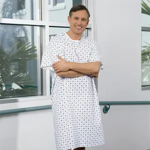 printing logo Cotton Blend, Useful, Fashionable Back Tie Patient Gowns