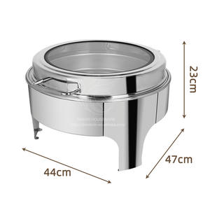 Chafing Dish Redondo de Acero Inoxidable Hidráulico en Color Blanco con Capacidad de 6L y Calentamiento con Alcohol para Suministros de Hoteles y Restaurantes - Product Image 2