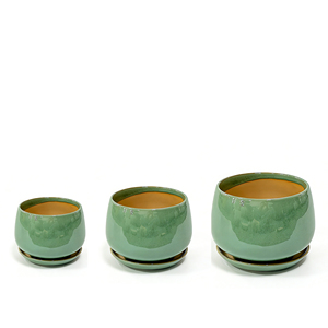 Juego de 3 Macetas para Hierbas con Bandeja, Macetas de Cerámica Verdes para Jardín Interior y Exterior, para Cocina, <span class=keywords><strong>Ventana</strong></span>, Balcón - Product Image 3
