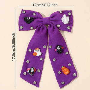 Halloween Rhinestone <b>Bow</b> Hair <b>Clips</b> Ghost Pumpkin Bat Barrettes Girls Cosplay Party Hair Accessories - Product Image 2