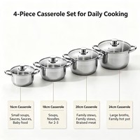 Ensemble de casseroles en acier inoxydable de style américain, écologique, avec couvercle en verre, sans revêtement, compatible induction, passe au lave-vaisselle