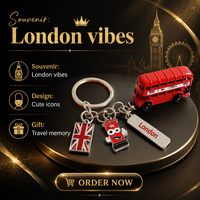 Porte-clés en métal en forme de bus londonien rouge à deux étages, souvenir de voyage britannique, breloque de sac pour les boutiques de cadeaux en gros et la vente au détail