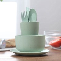 Vaisselle en paille de blé écologique incassable avec logo personnalisé en gros, ensemble de 6 pièces pour le camping