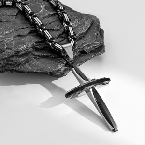 Colar de Cadeia Bizantina em Aço Inoxidável MECYLIFE, Joias Masculinas Religiosas, Colar com Pingente de Cruz Cristã para Homens - Product Image 6