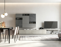 Meuble TV mural de luxe en bois de style moderne pour salon, console multimédia, vente en gros, pour entrepreneur en aménagement intérieur