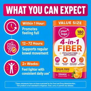 Complément alimentaire végétalien sans sucre à l'orange et aux fibres de psyllium pour la santé digestive, favorisant une meilleure digestion et une sensation de léger, soutient le métabolisme sain. - Product Image 1