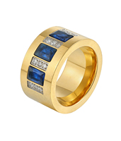 ZG Drei-Stein-Breitbandring in Silber- und Goldfarben aus Edelstahl Statement-Schmuck