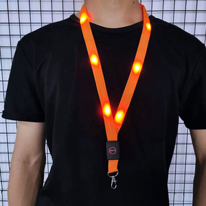 Cross-Border Nylon Luminous Work Badge Lanyard Optic Ribbon LED Polyester Flashing Name Badge PVC Exhibition Work Rope Name