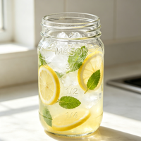 Pot en verre Mason vide écologique de 16 oz avec marquage de mesure pour le stockage des aliments, des boissons et du café infusé à froid