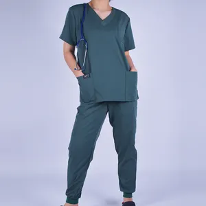 최신 펜 홀더 디자인 간호 스크럽 세트 좋은 품질 유니섹스 간호 유니폼 이끼 병원 유니폼 유니섹스 의료 유니폼