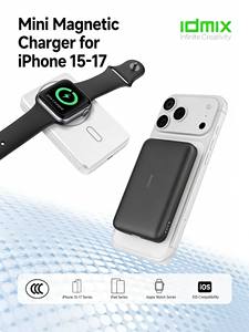 Batería Portátil Magnética Inalámbrica IDMIX de 15W y 5000mAh para iPhone Serie 15/16 con Entrada USB-C - Product Image 6