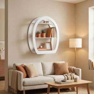 <b>Wall</b> Mounted <b>Round</b> Storage <b>Shelf</b> 2 Tier Durable Indoor Living Room Display Rack For Books Toys Electronics - Product Image 2