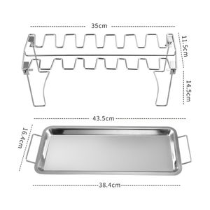 14 فتحات أوراك دجاج الجناح رف الشواية SS شواء أفخاذ حامل المدخن فرن تحميص الوقوف مع بالتنقيط عموم - Product Image 2
