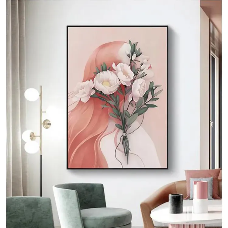 Modern Painting girl with flower Pictures Canvas Art Print Frame Artwork Living Room Large Wall canvas art wall decor